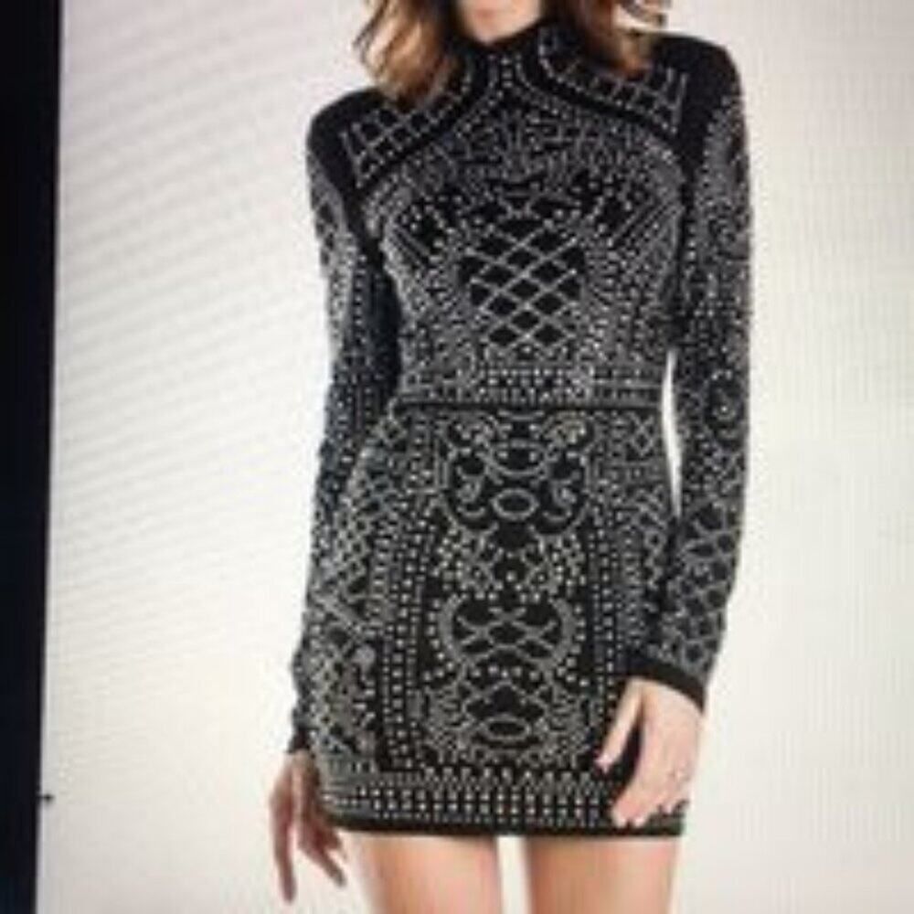 Bebe Black Studded Embellished Bodycon Mini Dress Size XS Club Going Out
